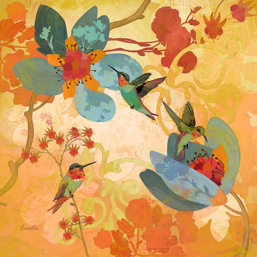 Humming Birds Aqua art print by Evalia Designs for $57.95 CAD