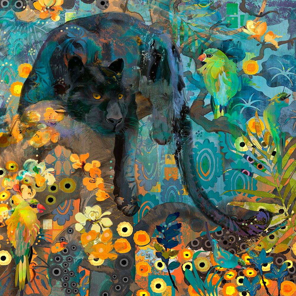 Jaguar and Green Parrots II art print by Evalia Designs for $57.95 CAD
