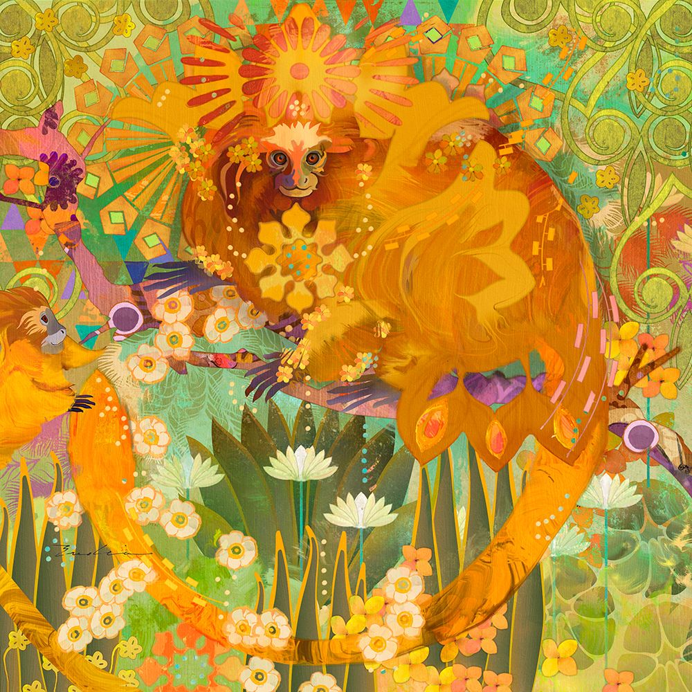 Happy Golden Lion Tamarins art print by Evalia Designs for $57.95 CAD
