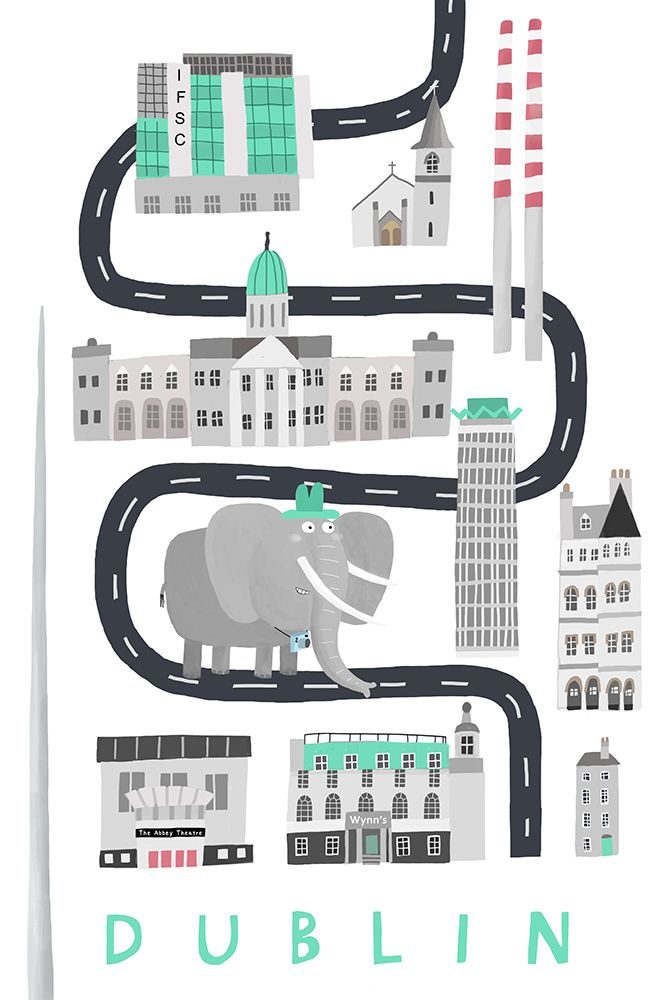 Dublin with Black and White Elephant art print by Carla Daly for $57.95 CAD