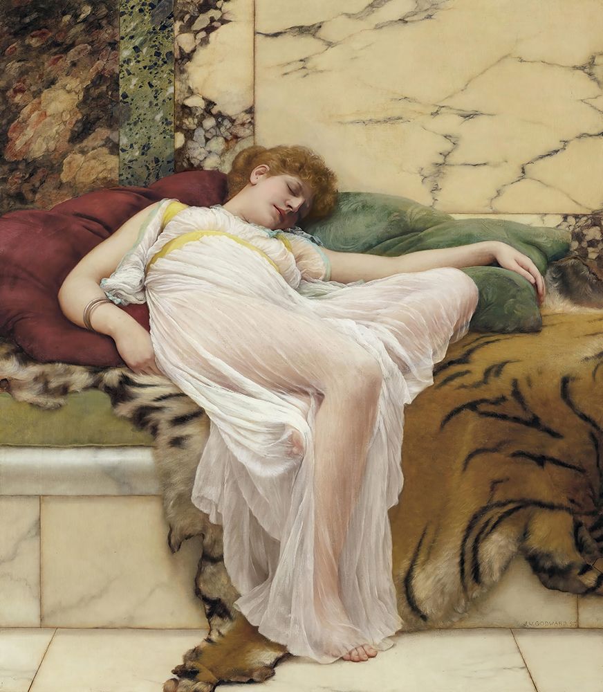 A Siesta 1895 art print by John William Godward for $57.95 CAD