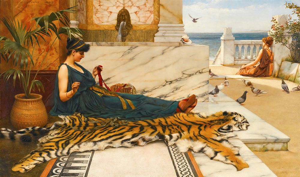 The Tigerskin Sewing Girl 1889 art print by John William Godward for $57.95 CAD