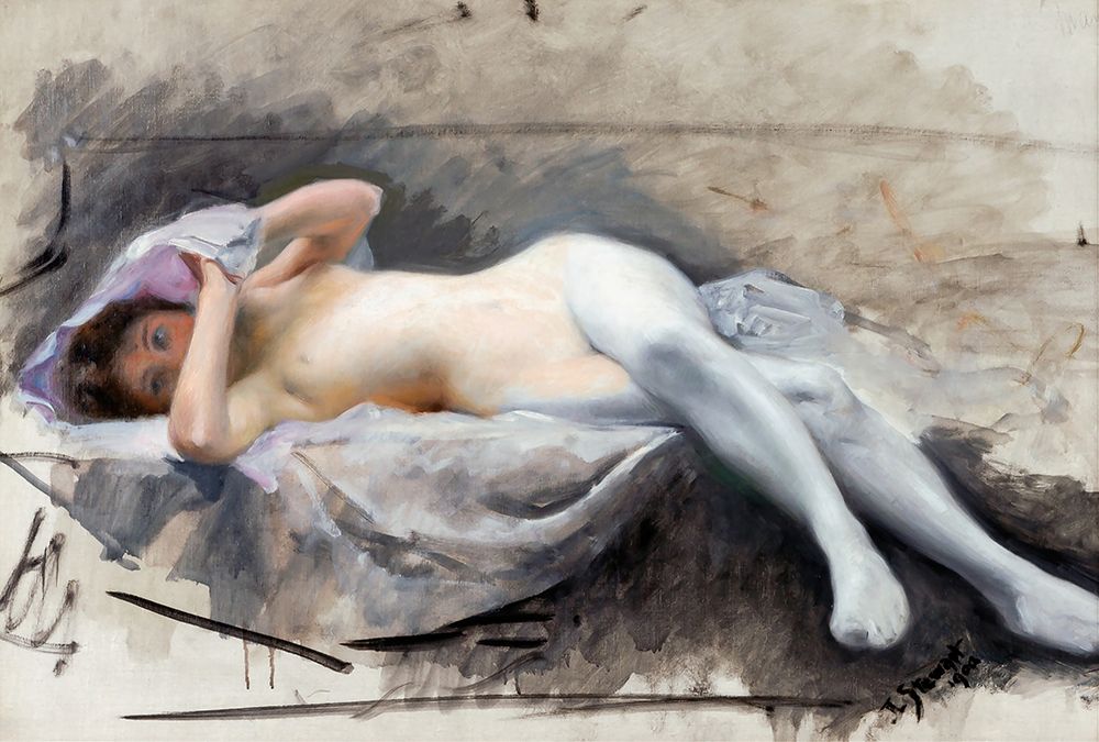 Reclining Nude 1909 art print by Julius LeBlanc Stewart for $57.95 CAD