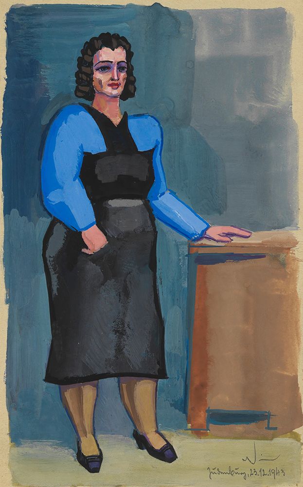 Ohne Titel Frau in blauer Bluse und schwarzem Kleid 1943 art print by Karl Wiener for $57.95 CAD