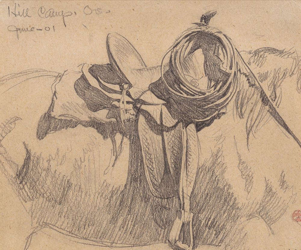 For Cowboys Saddle Gear, Hill Camp, Oregon 1901 art print by Maynard Dixon for $57.95 CAD