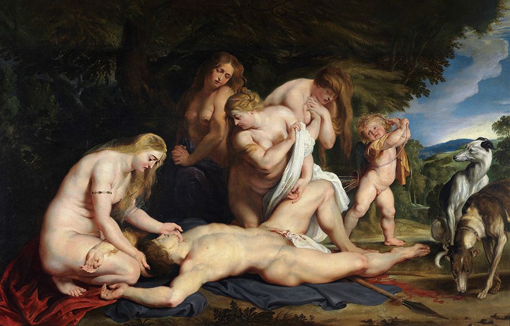 The Death of Adonis With Venus, Cupid, and The Three Graces 1614 art print by Peter Paul Rubens for $57.95 CAD