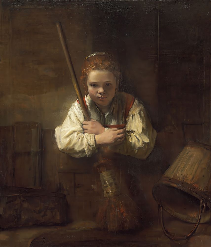 A Girl with a Broom 1646 art print by Rembrandt for $57.95 CAD