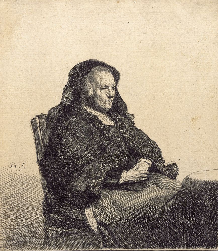 An Elderly Woman Rembrandts mother seated at a table 1631 art print by Rembrandt for $57.95 CAD