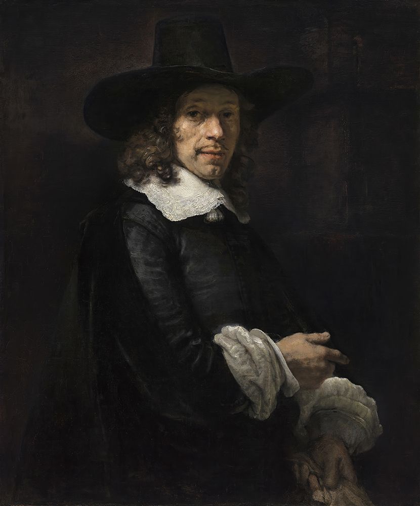 Portrait of a Gentleman with a Tall Hat and Gloves 1656 art print by Rembrandt for $57.95 CAD