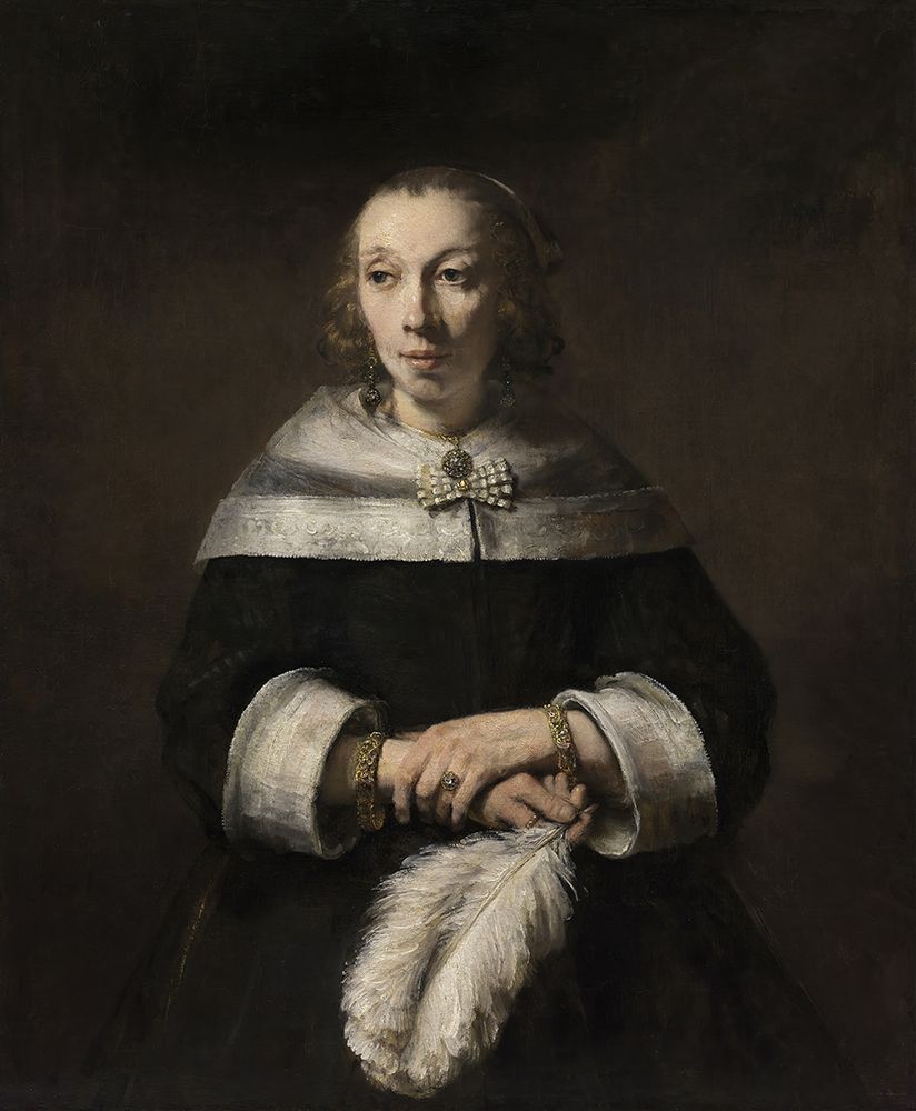 Portrait of a Lady with an Ostrich-Feather Fan 1656 art print by Rembrandt for $57.95 CAD
