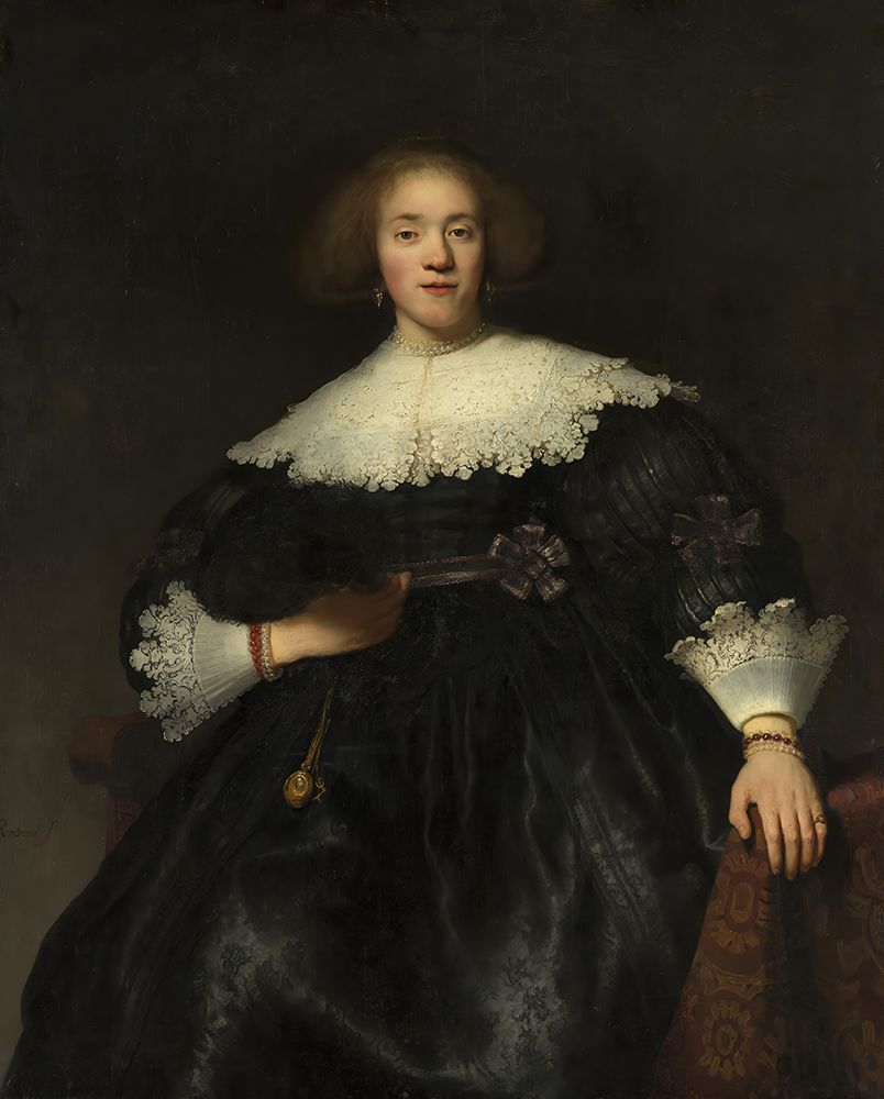 Portrait of a Young Woman with a Fan 1633 art print by Rembrandt for $57.95 CAD