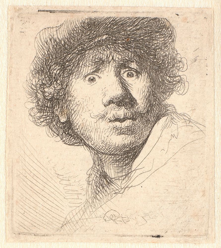 Rembrandt in a cap open mouthed and staring bust in outline 1630 art print by Rembrandt for $57.95 CAD