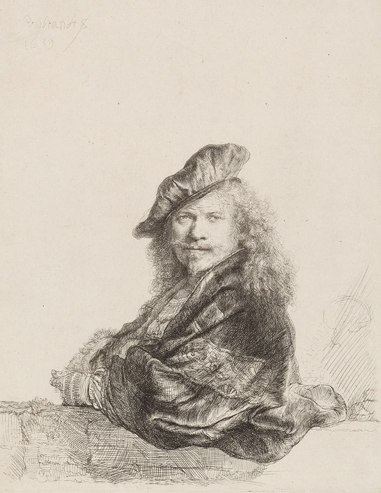 Self-Portrait leaning on a stone sill 1639 art print by Rembrandt for $57.95 CAD