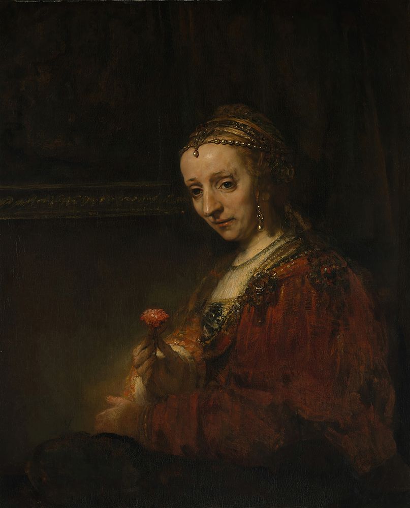Woman with a Pink ca 1660 art print by Rembrandt for $57.95 CAD