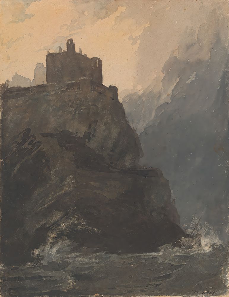 Castle on Cliff, with a Stormy Sea, and Shipwreck at Base of Cliff 1814 art print by Thomas Sully for $57.95 CAD