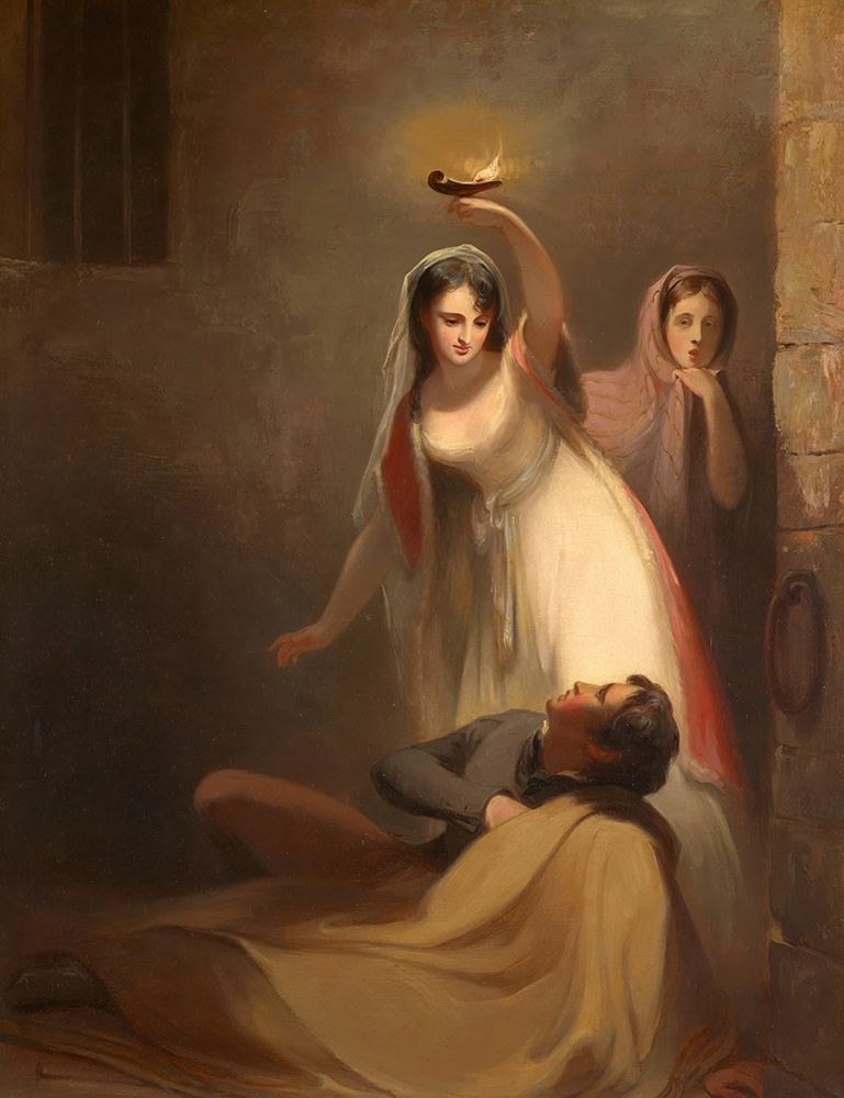 Cecelia Howard and Katherine Plowden arousing the prisoner Edward Griffith from his slumber 1841 art print by Thomas Sully for $57.95 CAD