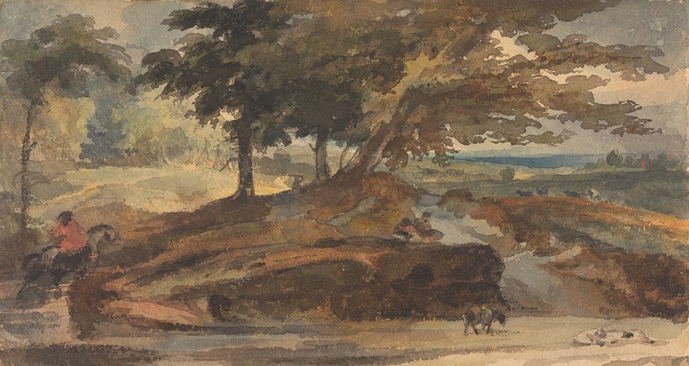 Landscape with Knoll with Trees, Figure on Horseback art print by Thomas Sully for $57.95 CAD