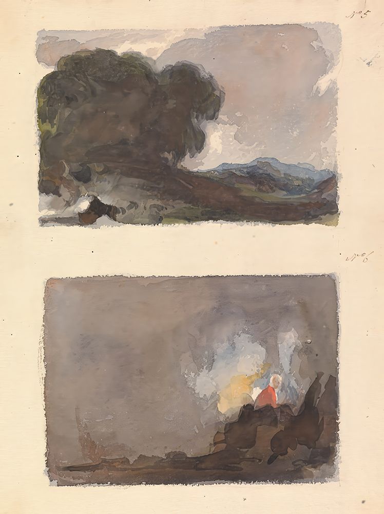 Landscape With Tree in Foreground and Mountains in Distance, Figure in interior Scene art print by Thomas Sully for $57.95 CAD
