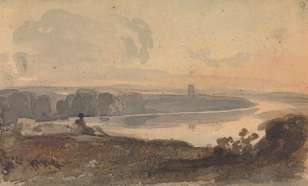 Landscape, with Winding River, Figure on Hill in Foreground art print by Thomas Sully for $57.95 CAD