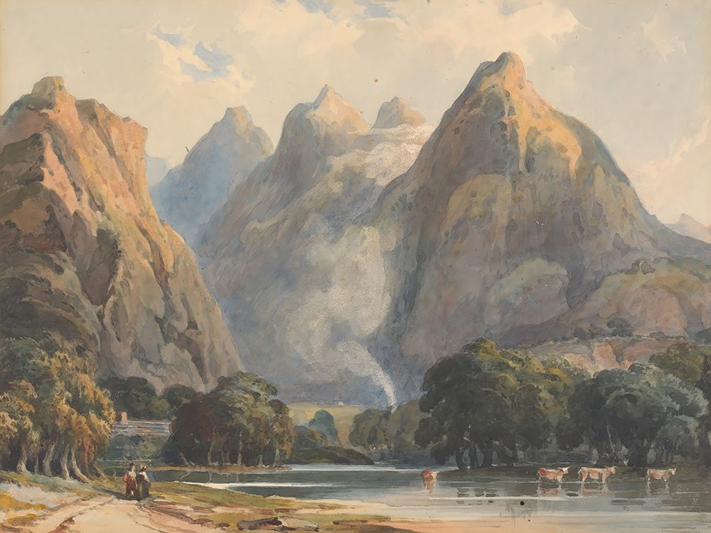 Mountain Scene with Stream, Cows and Figures art print by Thomas Sully for $57.95 CAD