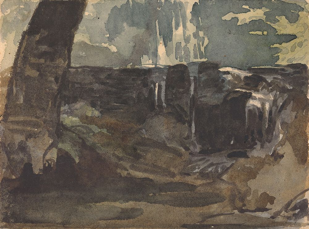 Rocky Landscape, Large Tree Trunk in Foreground art print by Thomas Sully for $57.95 CAD