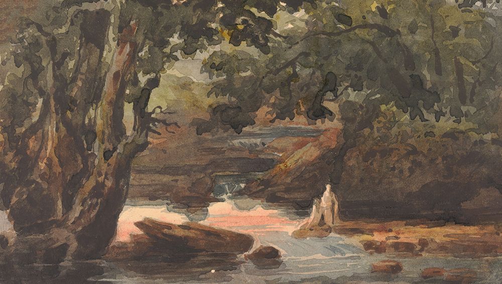 Two Figures in Stream, Bordered by Large Trees art print by Thomas Sully for $57.95 CAD