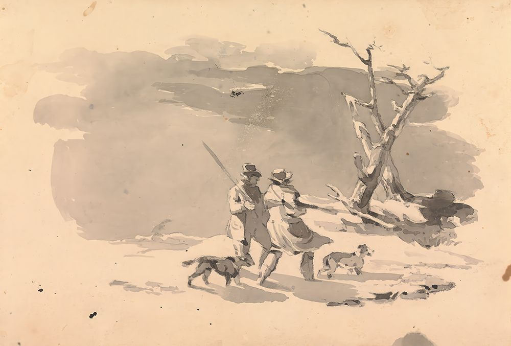 Two Hunters and Two Dogs in Winter Scene art print by Thomas Sully for $57.95 CAD