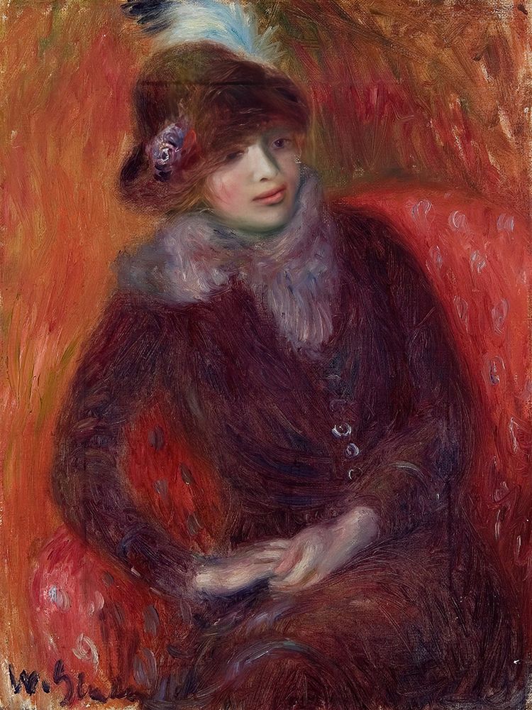 Seated Woman with Fur Neckpiece and Red Background ca 1916 art print by William James Glackens for $57.95 CAD