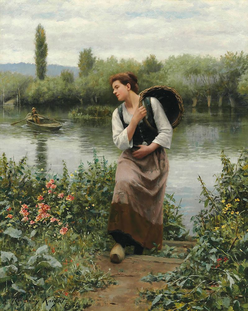 A Woman with a Basket art print by Daniel Ridgway Knight for $57.95 CAD