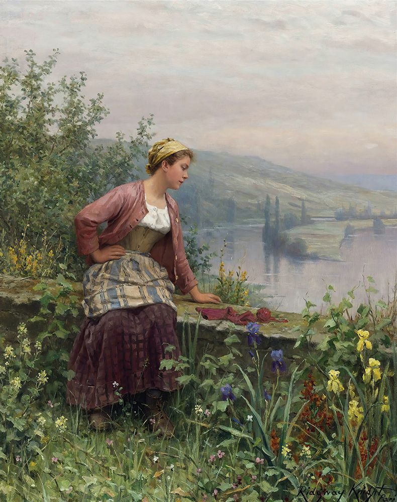 Brittany Girl Overlooking A Stream art print by Daniel Ridgway Knight for $57.95 CAD