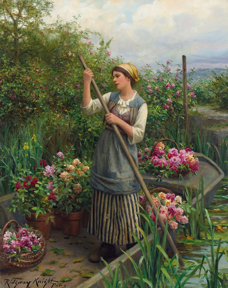 Gathering Flowers Along The River art print by Daniel Ridgway Knight for $57.95 CAD