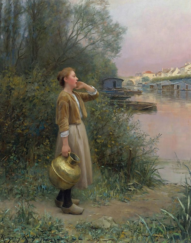 Girl With Water Jug art print by Daniel Ridgway Knight for $57.95 CAD