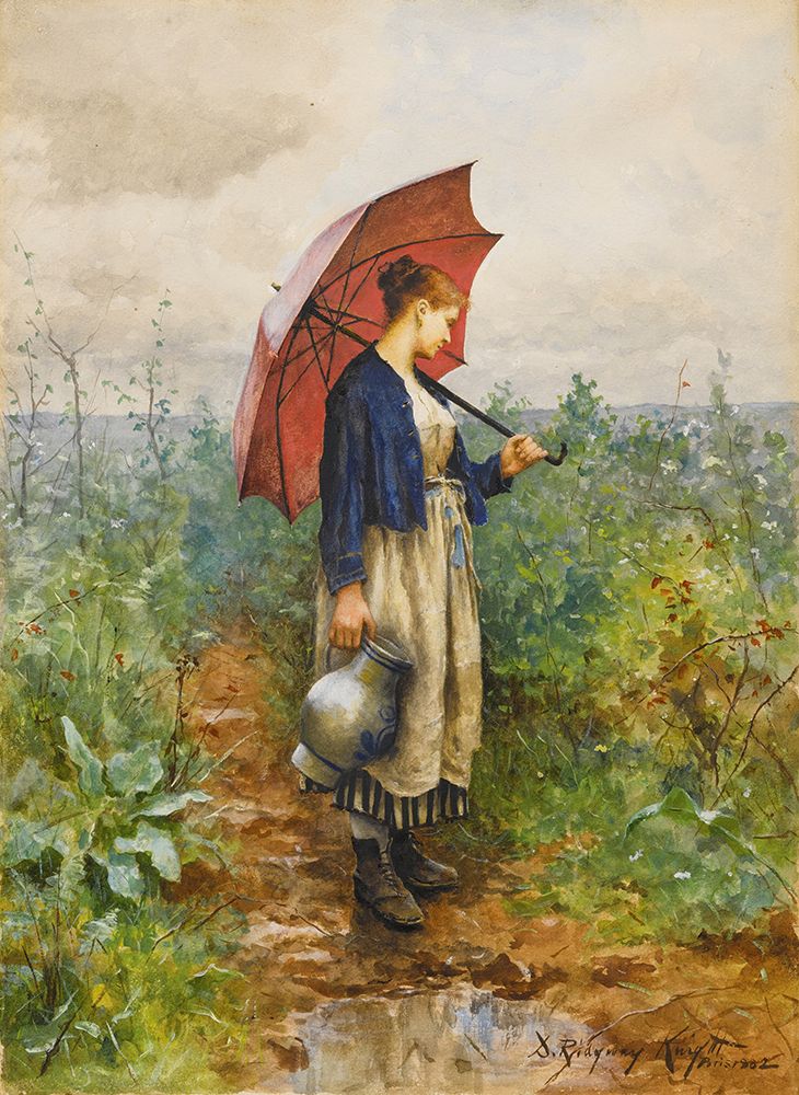 Portrait Of a Woman With Umbrella Gathering Water 1882 art print by Daniel Ridgway Knight for $57.95 CAD