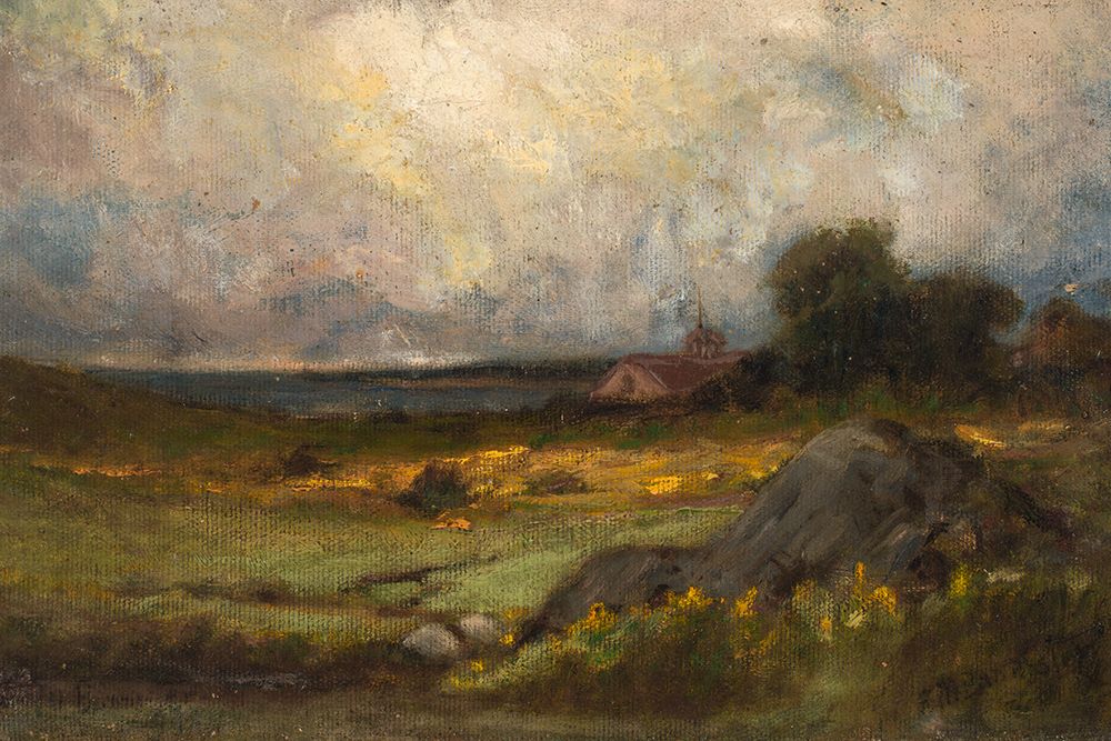 Untitled, Landscape with Rock in Foreground and Roof with Steeple, Lake in Background art print by Edward Mitchell Bannister for $57.95 CAD