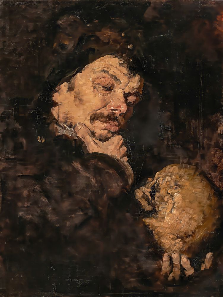 Man Holding a Skull Memento Mori art print by Frank Duveneck for $57.95 CAD