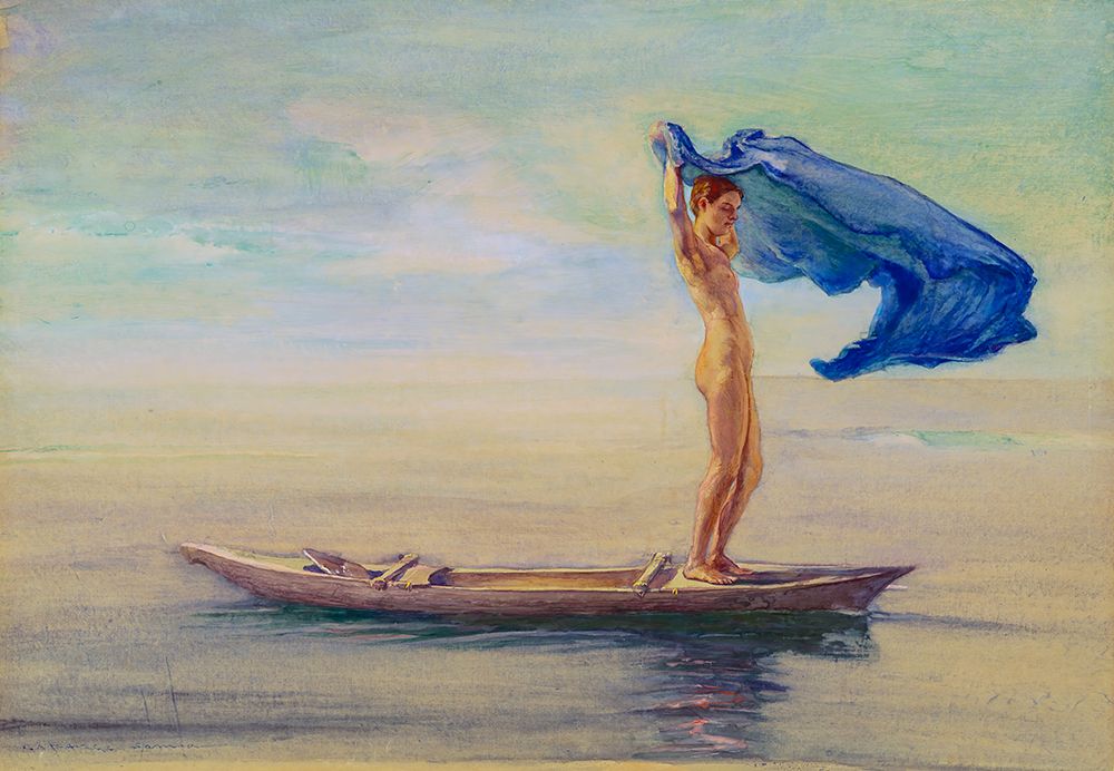 Girl in Bow of Canoe Spreading Out Her Loin-Cloth for a Sail, Samoa 1895 art print by John La Farge for $57.95 CAD