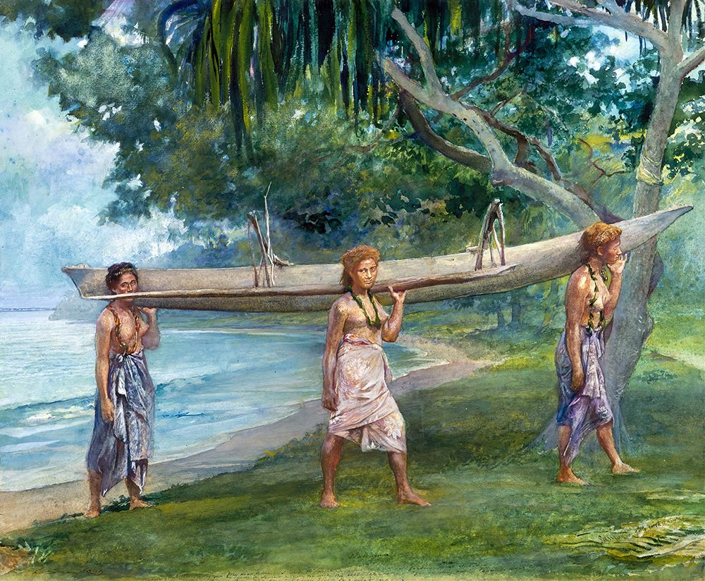 Girls Carrying a Canoe-Vaiala in Samoa 1891 art print by John La Farge for $57.95 CAD