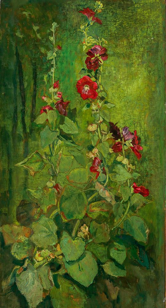 Red Hollyhocks art print by John La Farge for $57.95 CAD