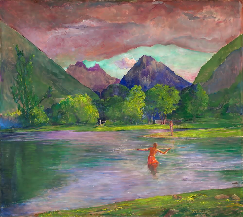 The Entrance to the Tautira River, Tahiti. Fisherman Spearing a Fish ca 1895 art print by John La Farge for $57.95 CAD
