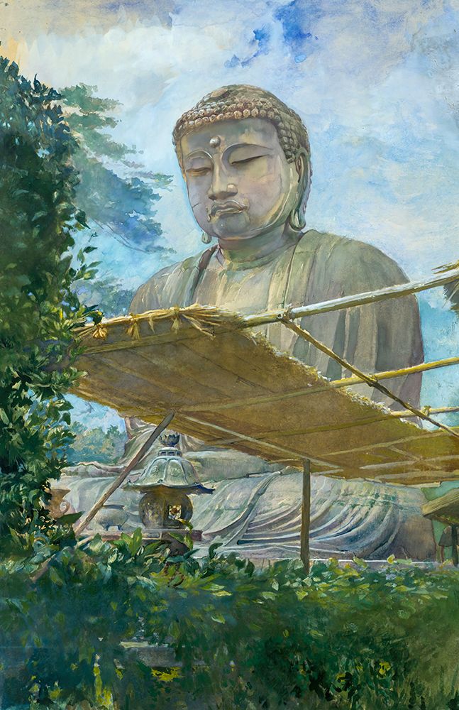 The Great Statue of Amida Buddha at Kamakura, Known as the Daibutsu, from the Priests Garden 1887 art print by John La Farge for $57.95 CAD