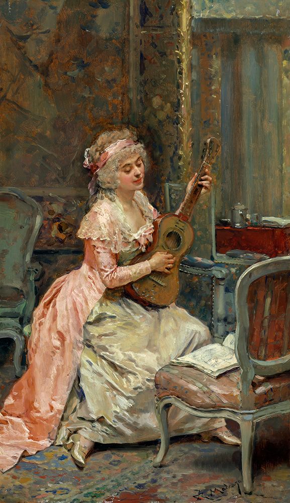 Woman With A Guitar ca 1870 art print by Raimundo de Madrazo y Garreta for $57.95 CAD