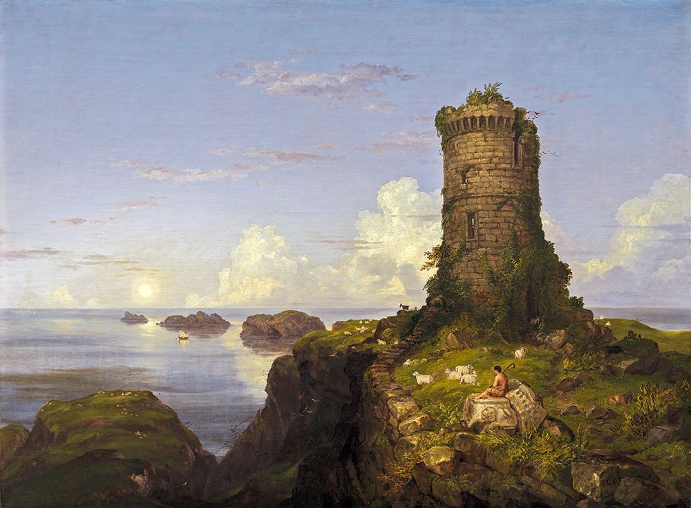 Italian Coast Scene with Ruined Tower 1838 art print by Thomas Cole for $57.95 CAD