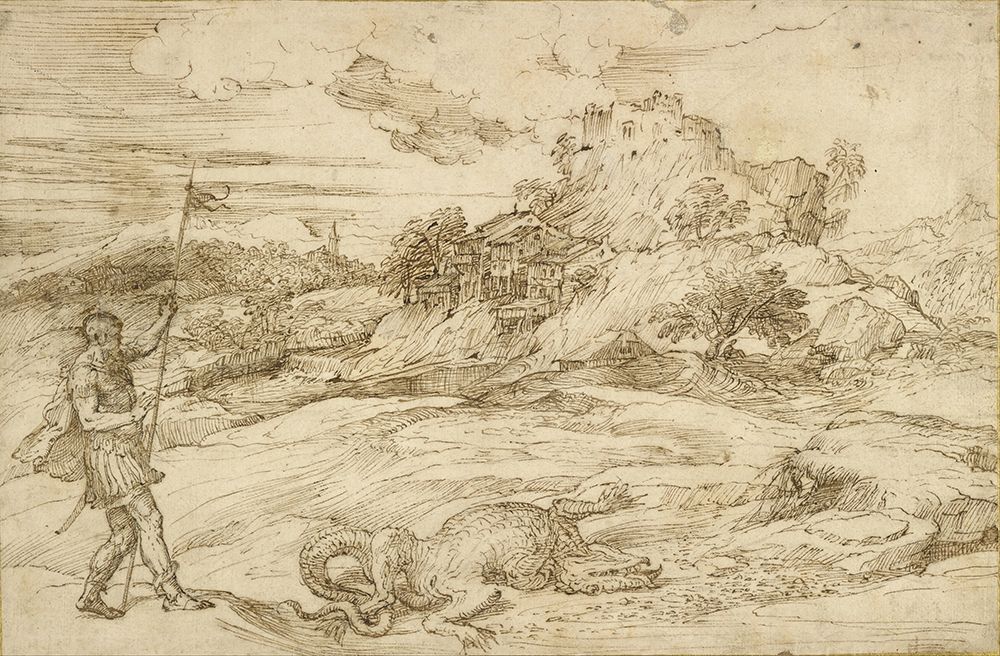 Landscape with St. Theodore Overcoming the Dragon ca 1550 art print by Titian for $57.95 CAD