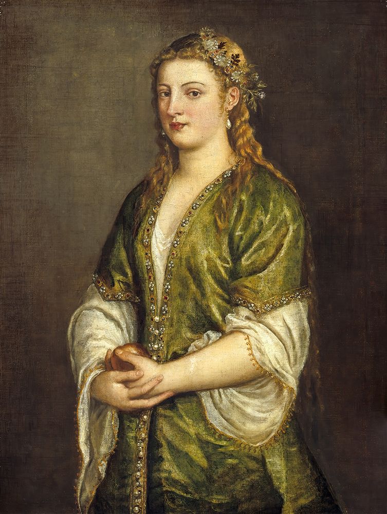 Woman Holding an Apple ca 1550 art print by Titian for $57.95 CAD