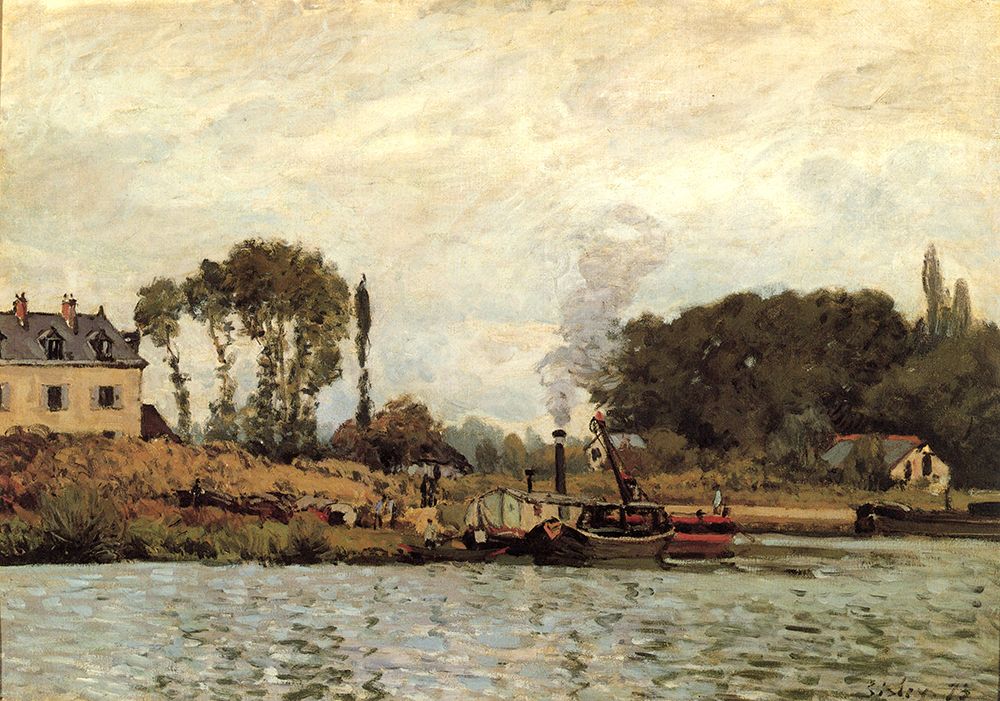 Boats at Bougival lock 1873 art print by Alfred Sisley for $57.95 CAD