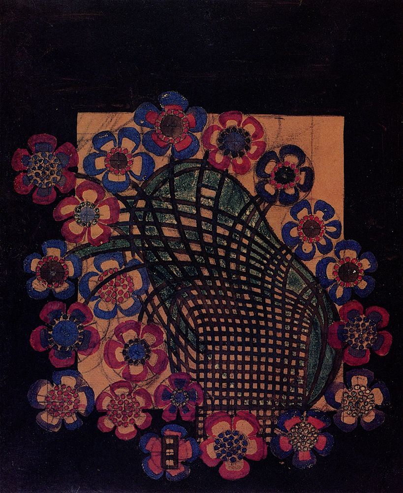 Blue and Pink Tobacco Flowers on a Green Lattice art print by Charles Rennie Mackintosh for $57.95 CAD