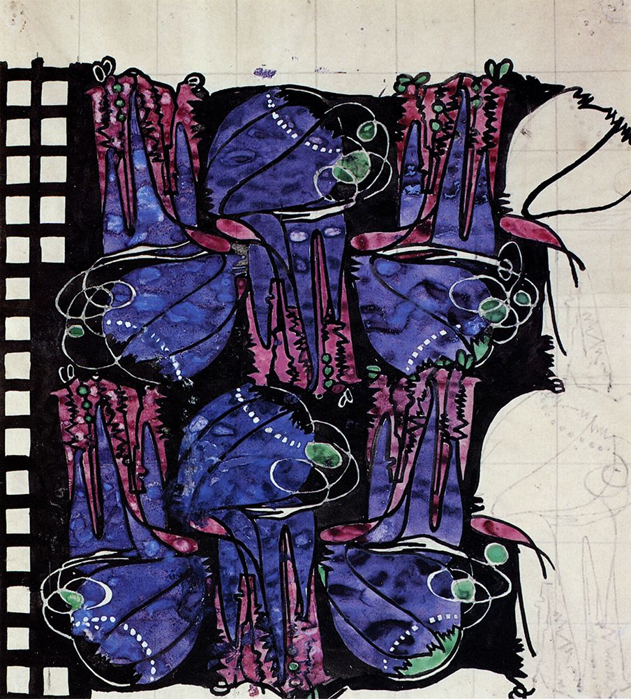 Stylised Plant Forms in Black, Purple, Green and Pink art print by Charles Rennie Mackintosh for $57.95 CAD