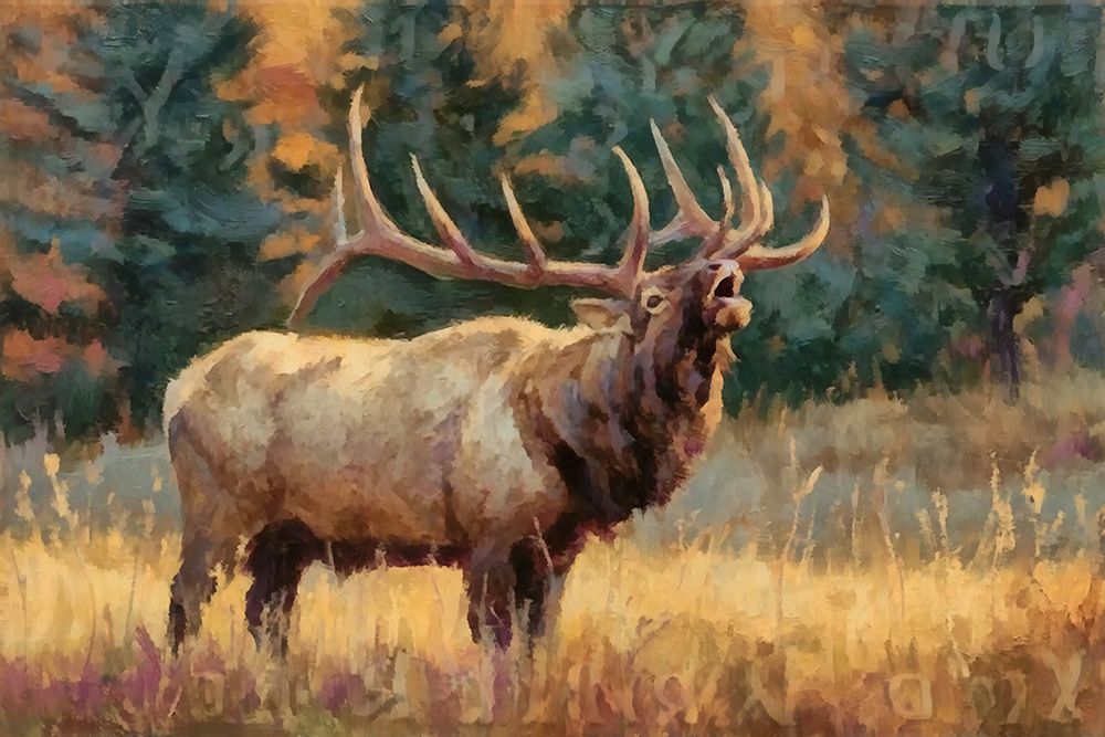 Calling Bull Elk in Meadow I art print by Buck Rawlins for $57.95 CAD