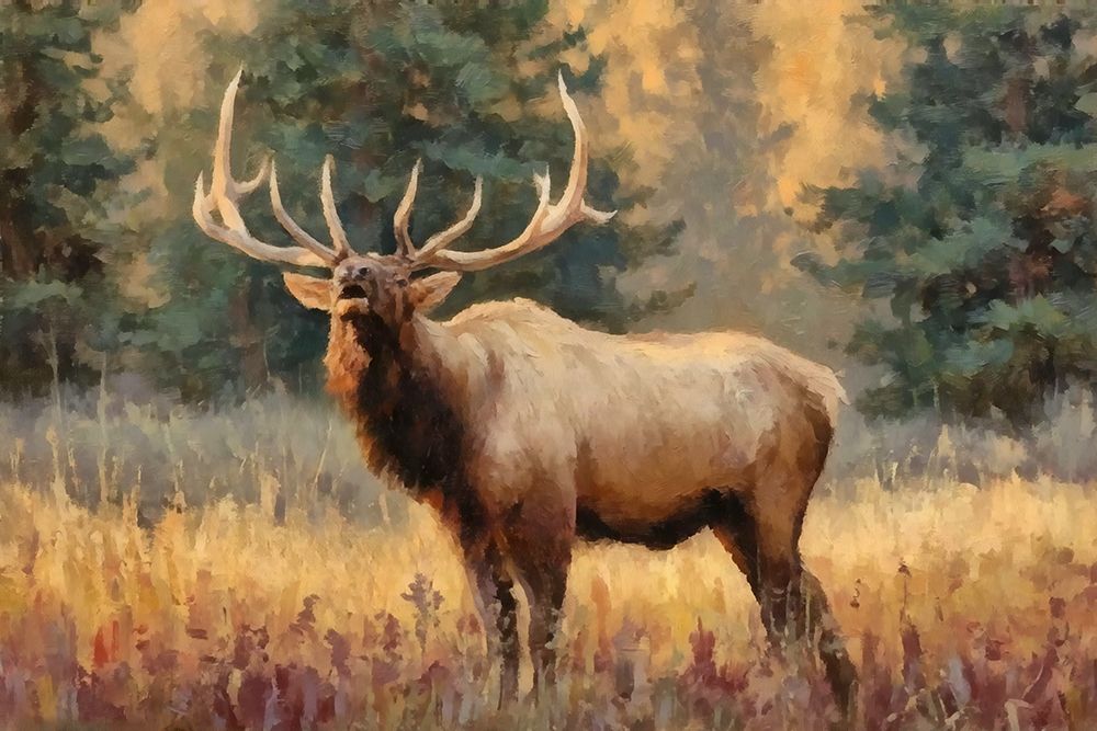 Calling Bull Elk in Meadow II art print by Buck Rawlins for $57.95 CAD