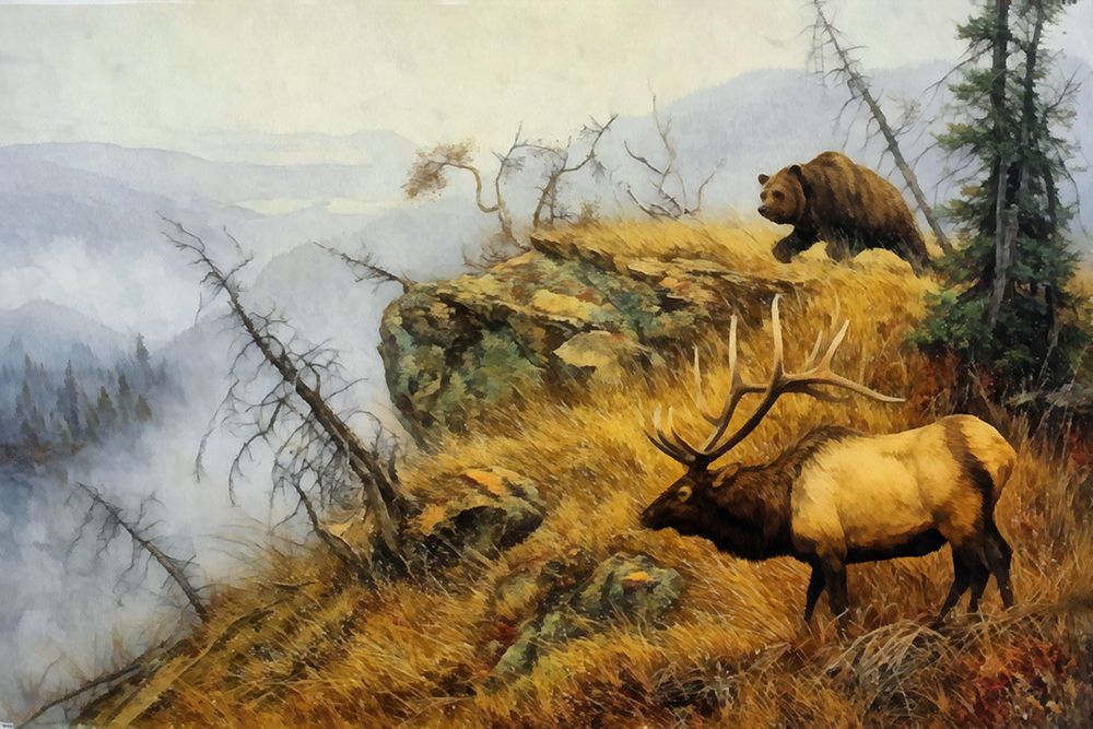 Bear and Elk II art print by Buck Rawlins for $57.95 CAD
